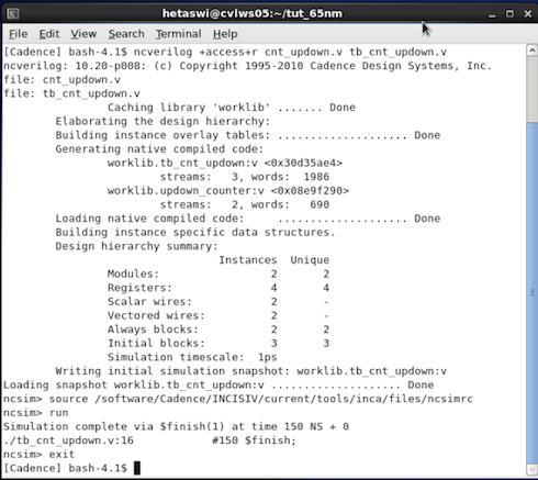 Message shown during compilation using ncverilog