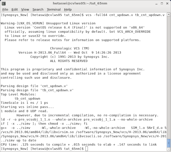 Fig 1. Design and testbench compiled using VCS.