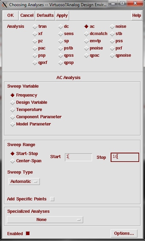 Figure 6. Setup an ac sweep