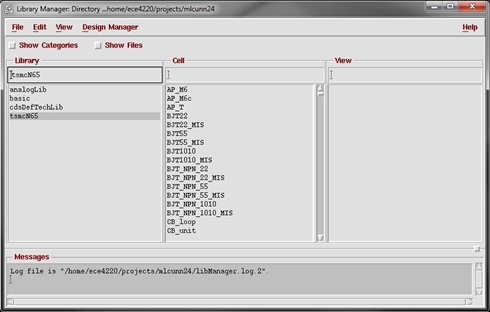 Figure 5. Verify tsmcN65 library is available.